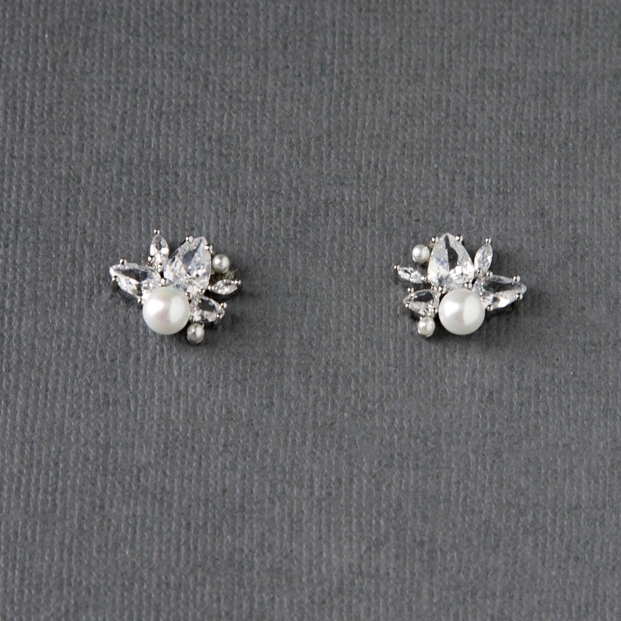 Pearl and CZ Cluster Stud Earrings - Earrings - Cassandra Lynne