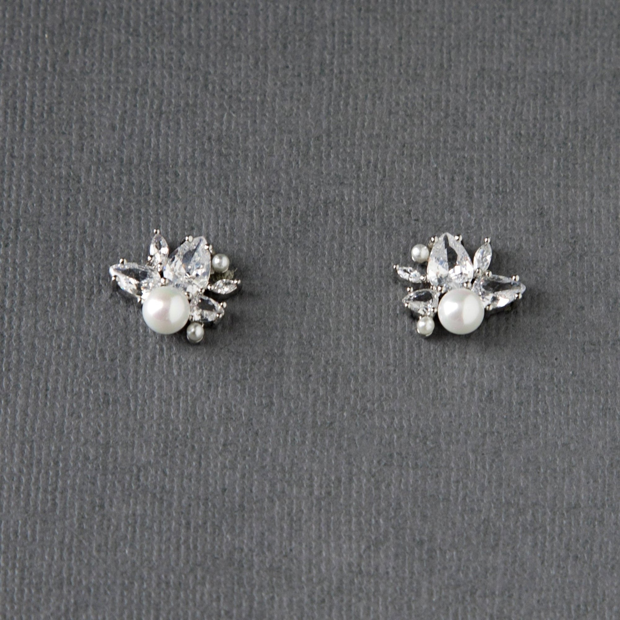 Pearl and CZ Cluster Stud Earrings - Earrings - Cassandra Lynne