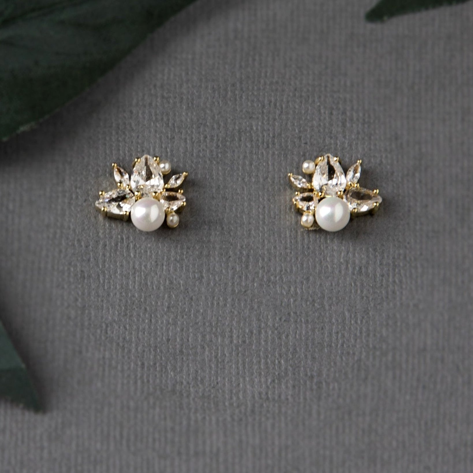 Pearl and CZ Cluster Stud Earrings - Earrings - Cassandra Lynne