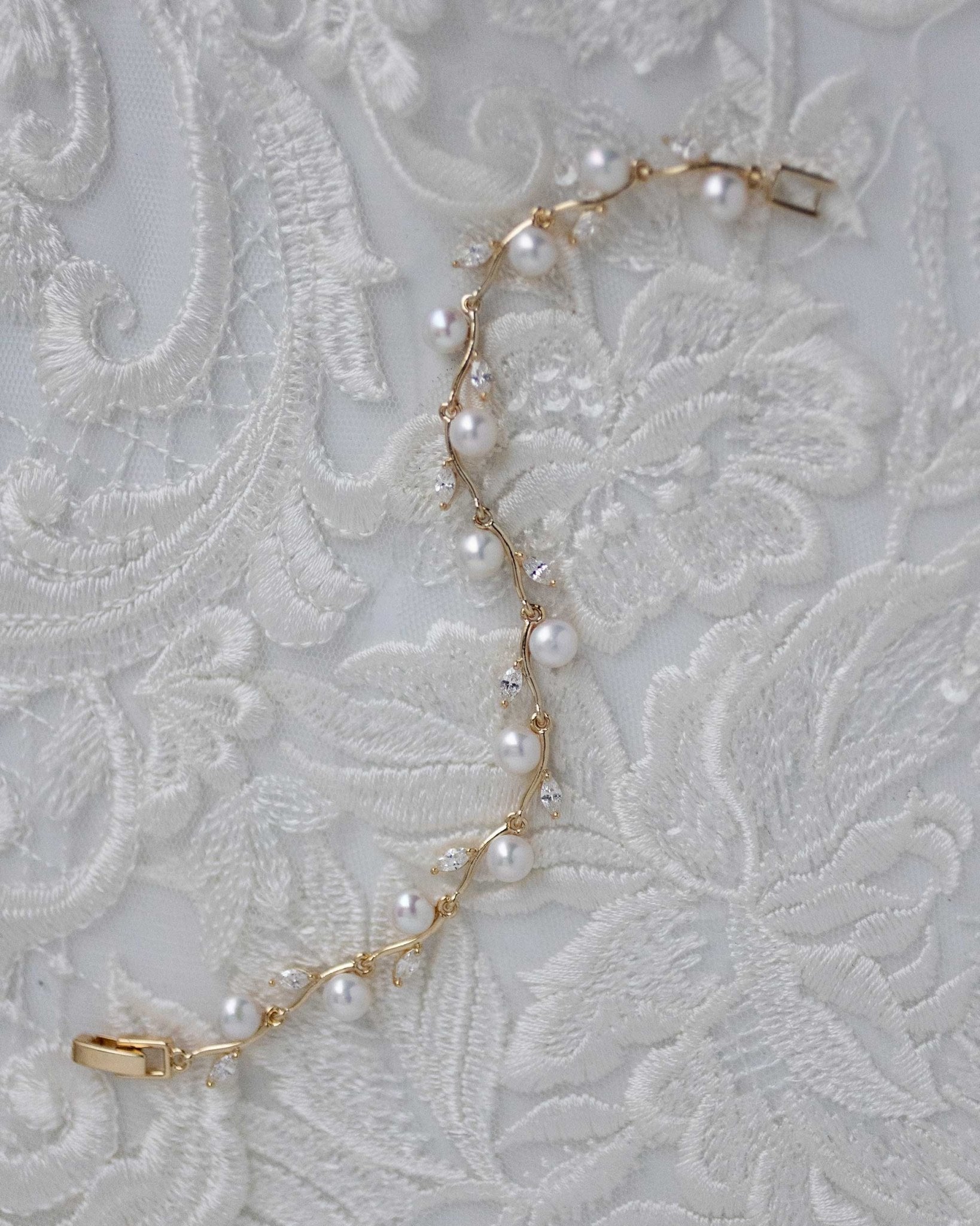 Pearl and CZ Leaves Bracelet - Bracelet - Cassandra Lynne