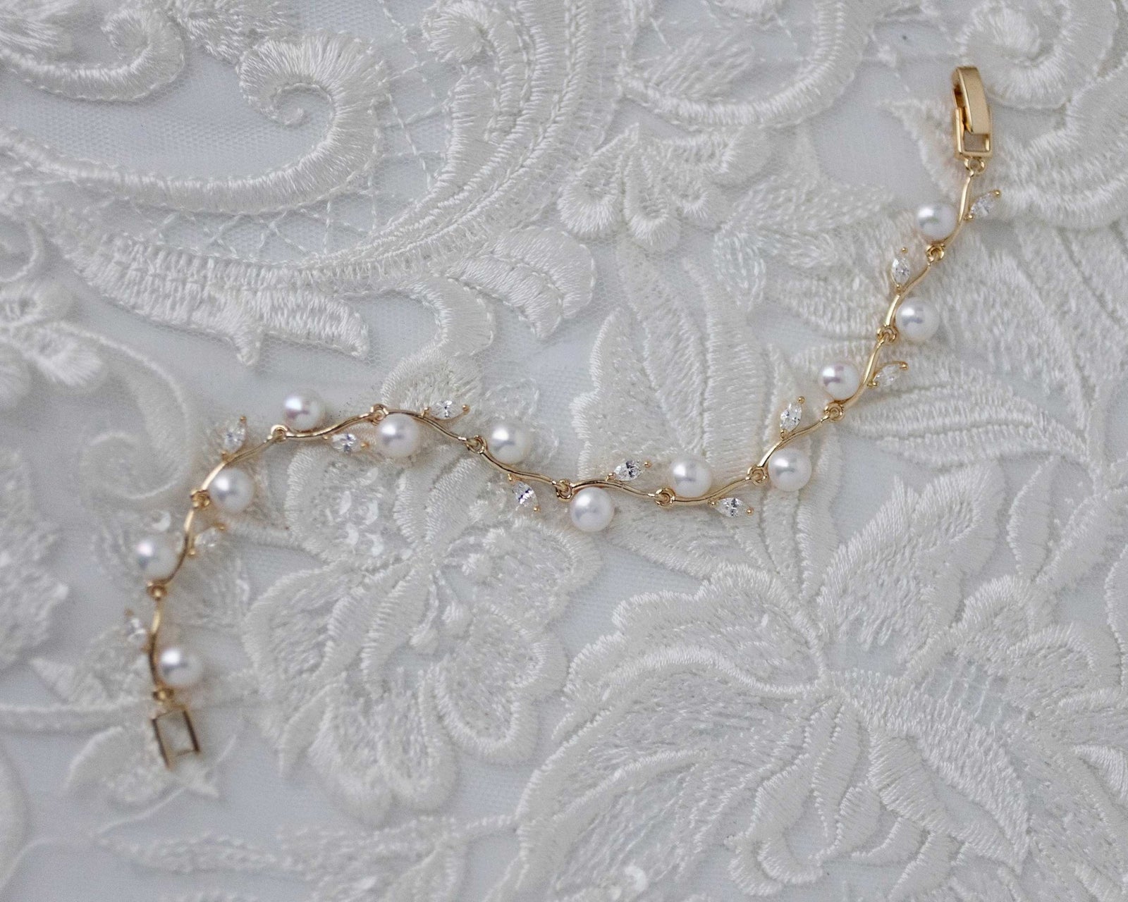 Pearl and CZ Leaves Bracelet - Bracelet - Cassandra Lynne