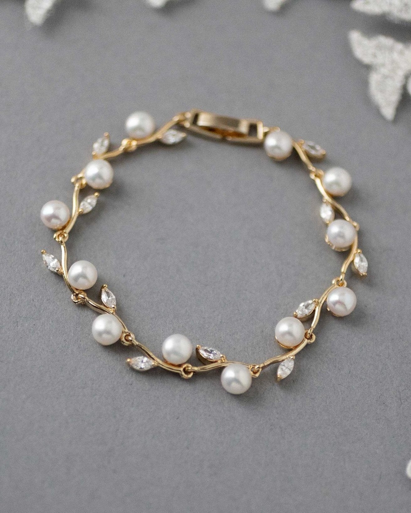Pearl and CZ Leaves Bracelet - Bracelet - Cassandra Lynne