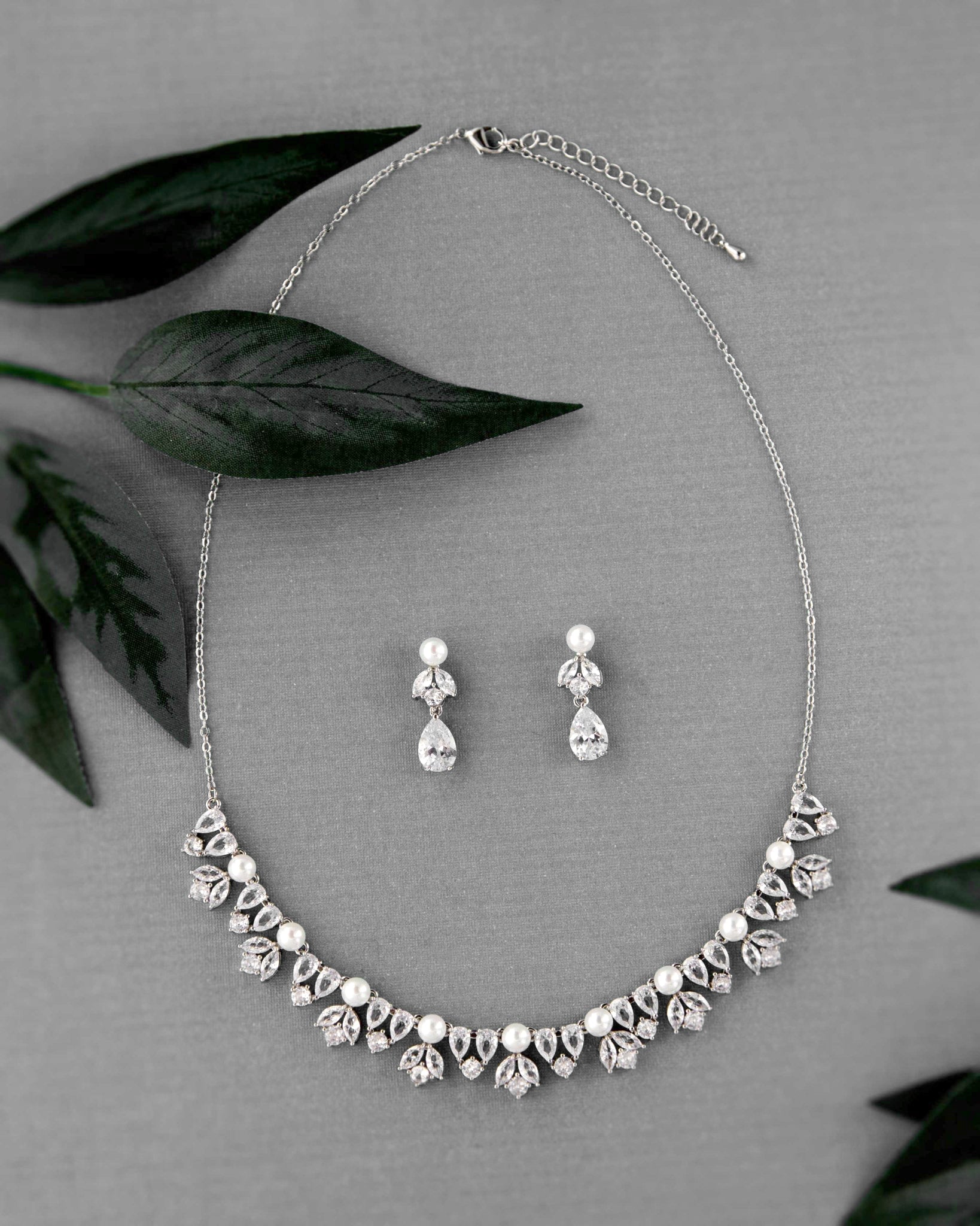 Pearl and CZ Wedding Necklace and Earrings - Cassandra Lynne