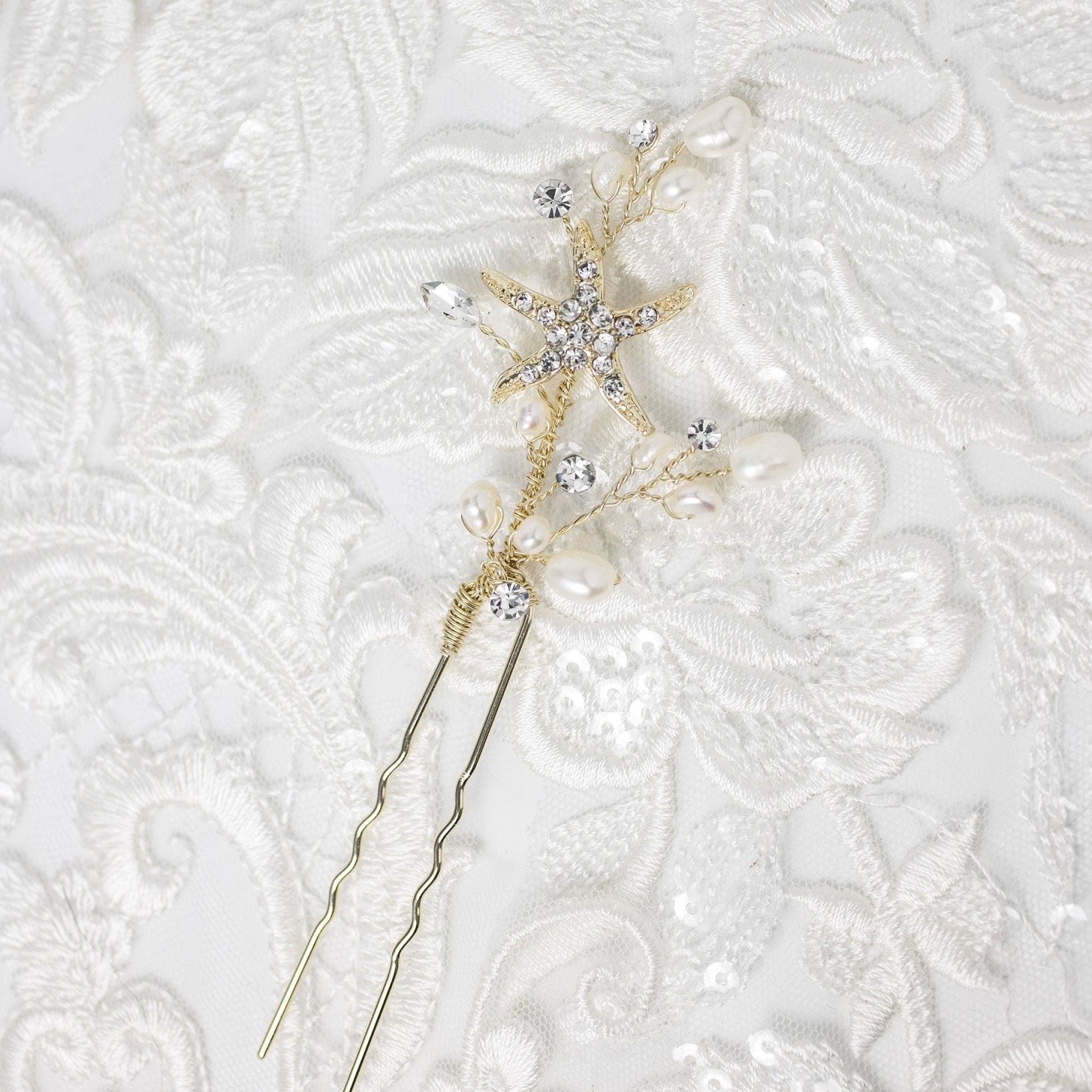 Pearl and Starfish Beach Hair Pin - Hair Pins - Cassandra Lynne