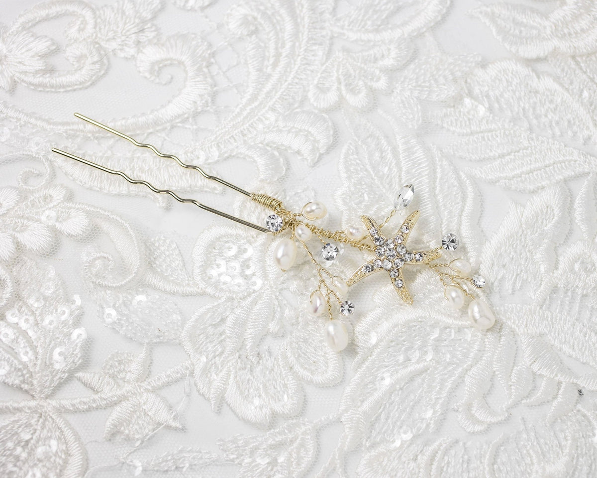 Pearl and Starfish Beach Hair Pin - Hair Pins - Cassandra Lynne