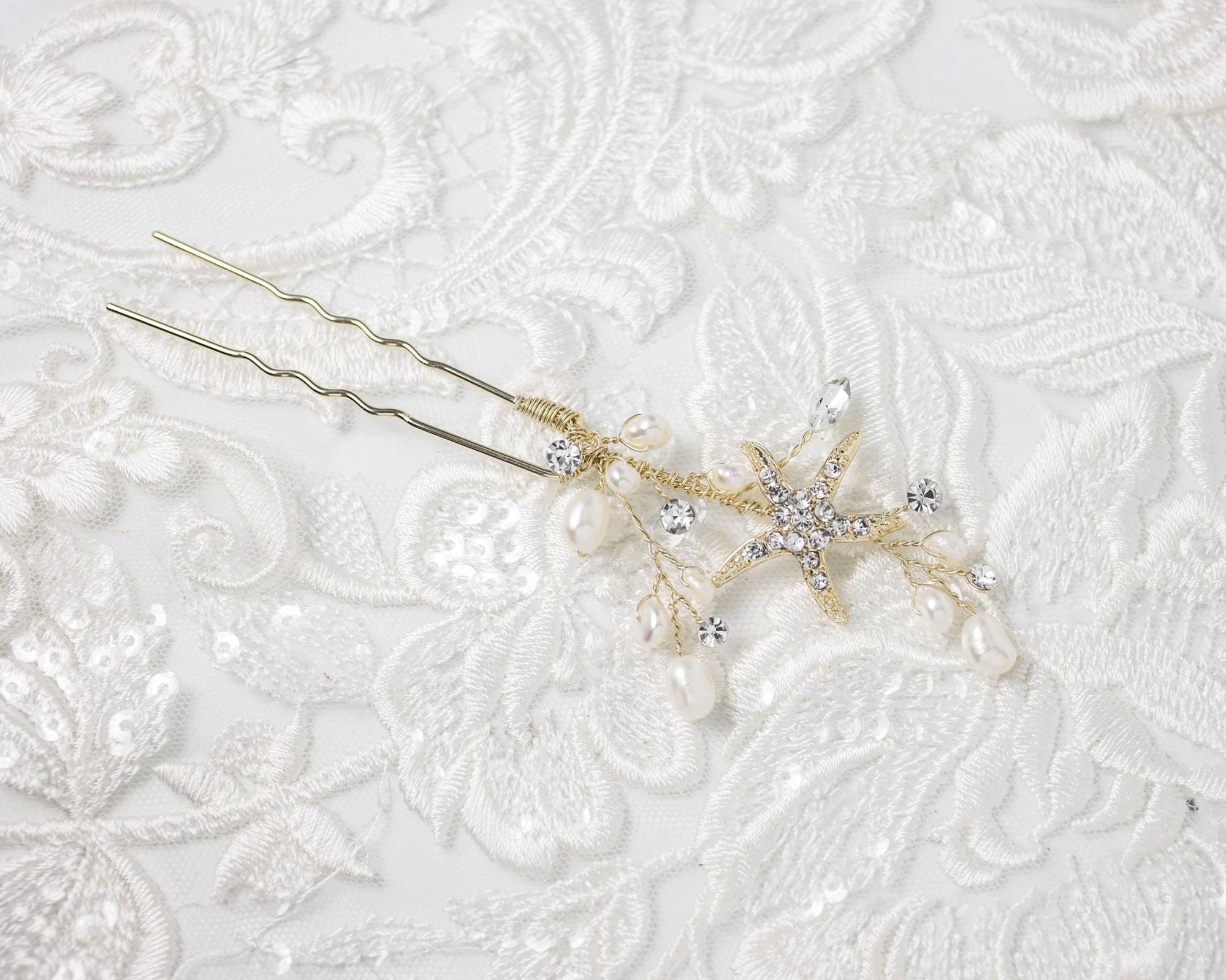 Pearl and Starfish Beach Hair Pin - Hair Pins - Cassandra Lynne