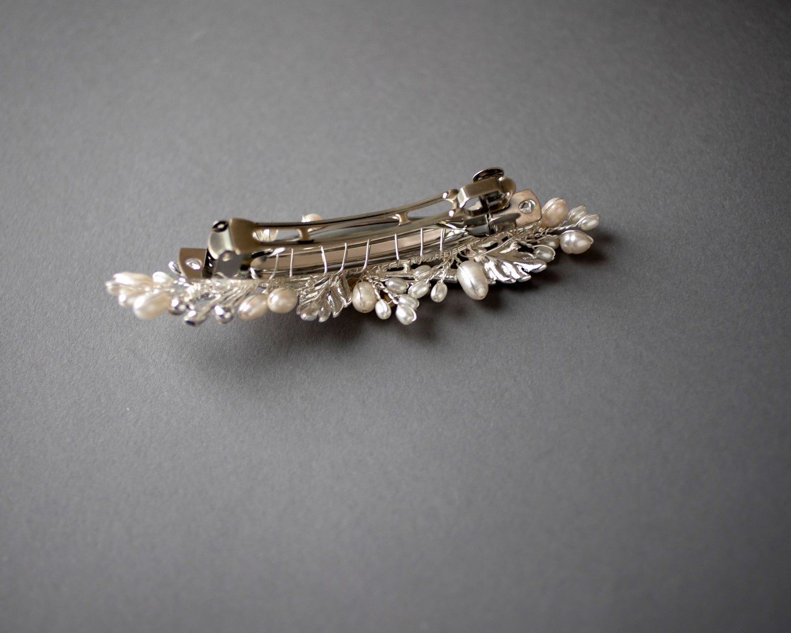 Silver Wedding Hair Barrette with Ivory Pearls - Cassandra Lynne
