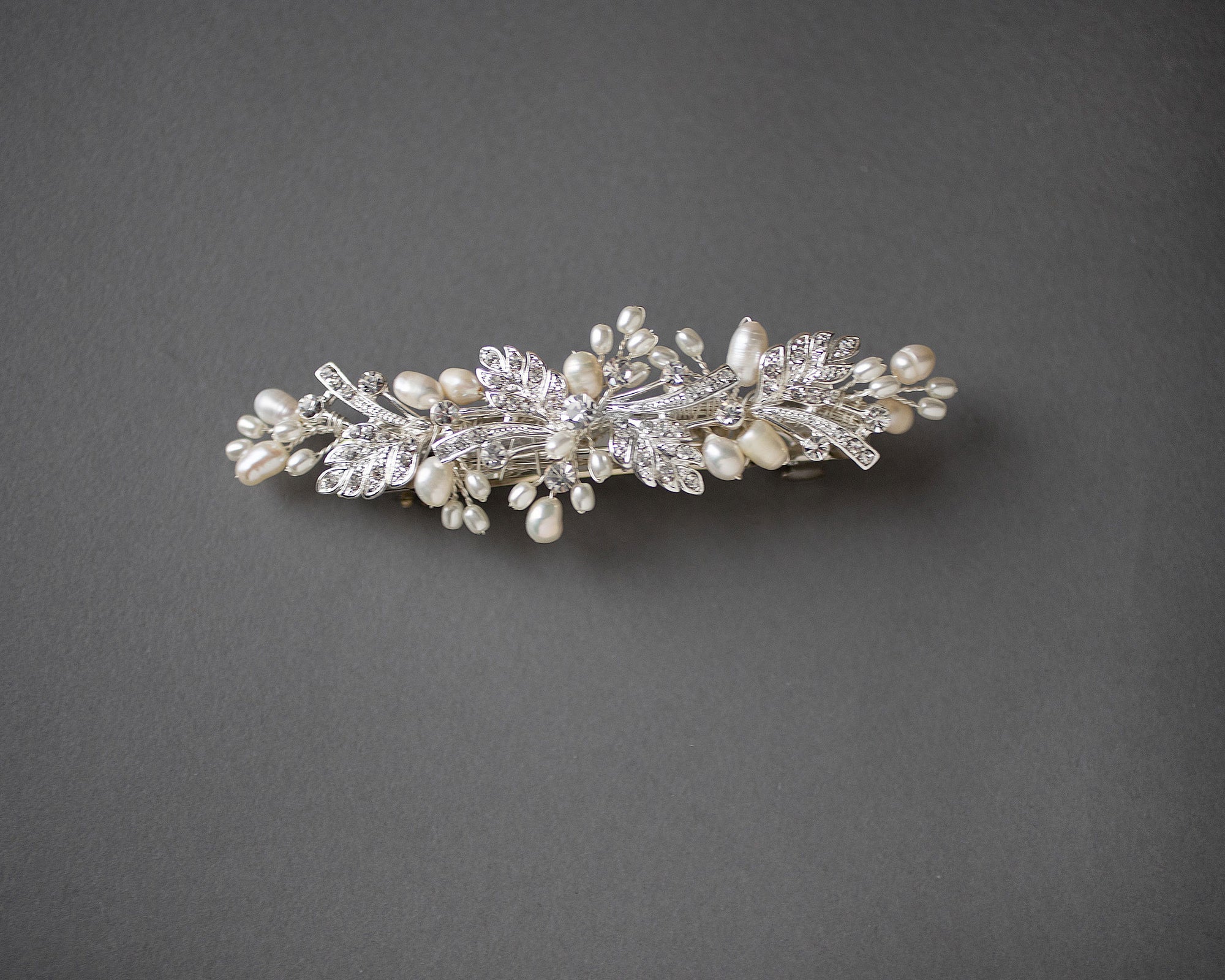 Silver Wedding Hair Barrette with Ivory Pearls - Cassandra Lynne