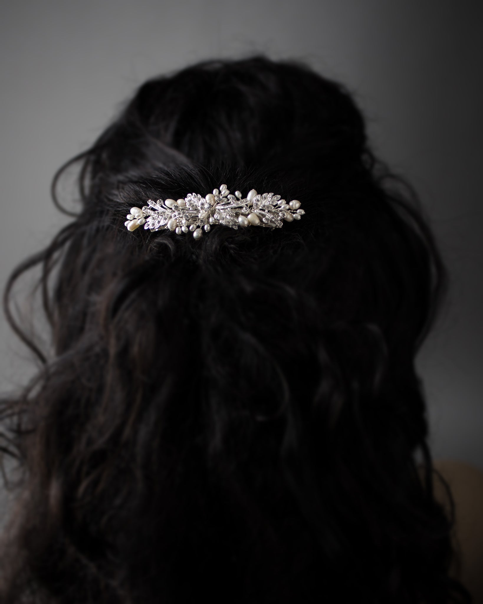 Silver Wedding Hair Barrette with Ivory Pearls - Cassandra Lynne