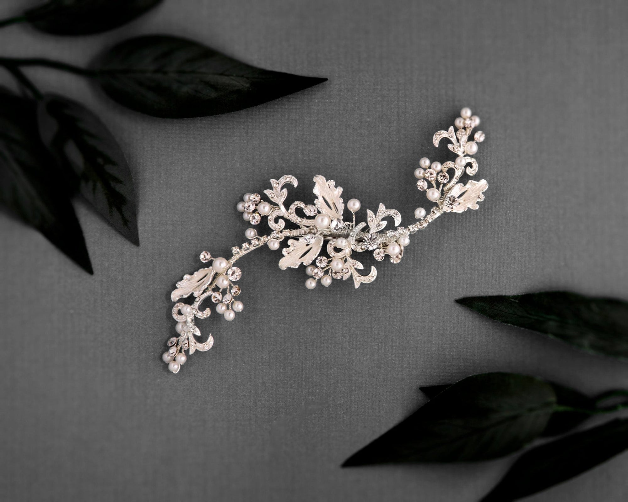 Pearl Bridal Clip of Scrolls and Leaves - Hair Clips - Cassandra Lynne