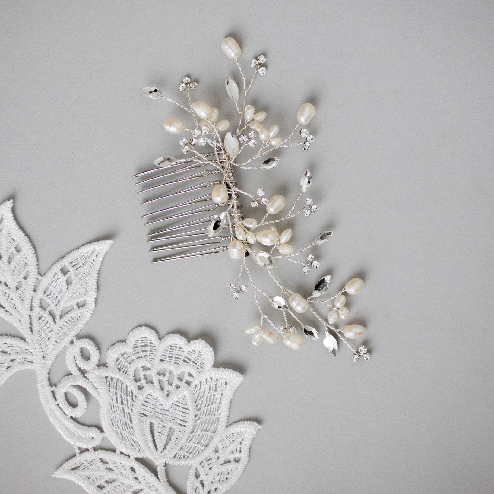 Pearl Bridal Hair Comb in Silver - Hair Comb - Cassandra Lynne