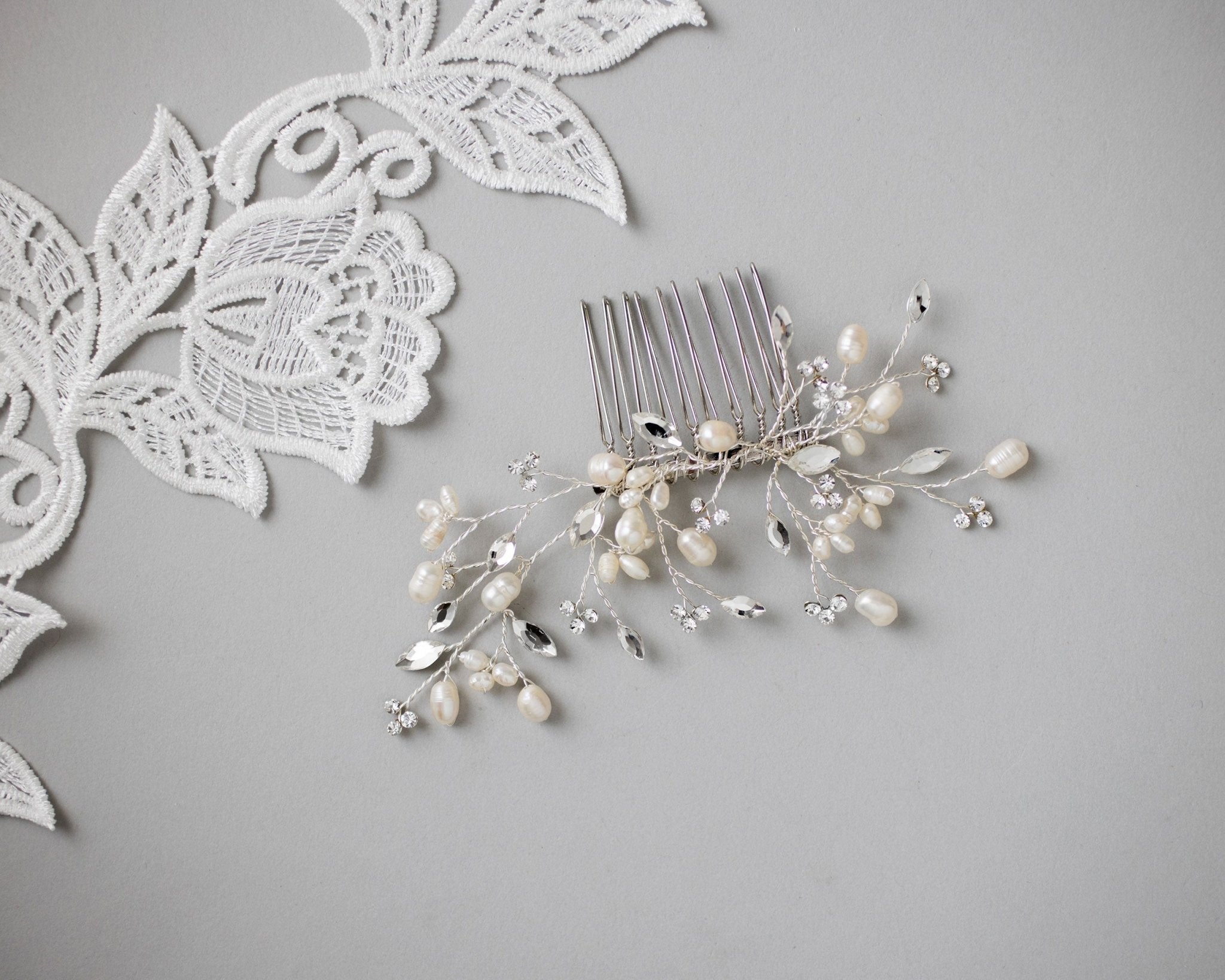 Pearl Bridal Hair Comb in Silver - Hair Comb - Cassandra Lynne