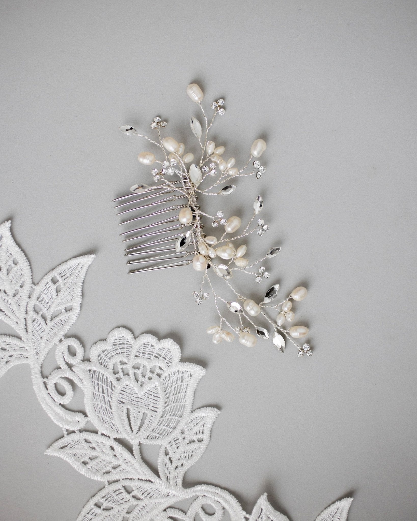 Pearl Bridal Hair Comb in Silver - Hair Comb - Cassandra Lynne