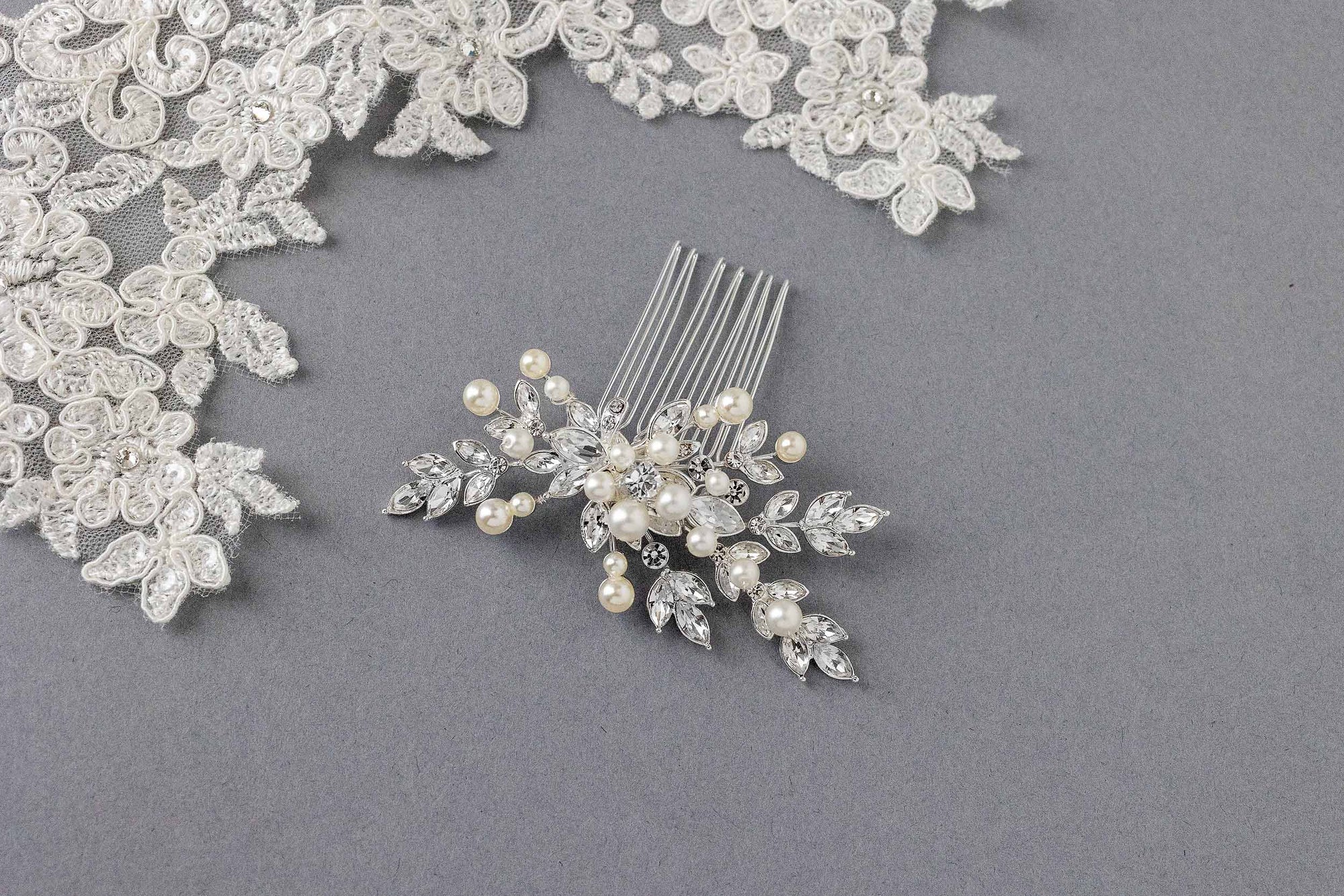 Decorative Hair Comb of Marquise Vines and Pearls - Cassandra Lynne