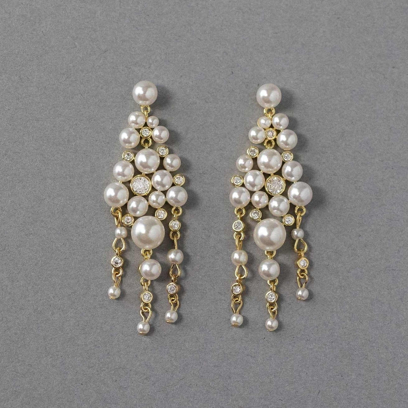 Pearl Chandelier Earrings with CZ Jewels - Earrings - Cassandra Lynne