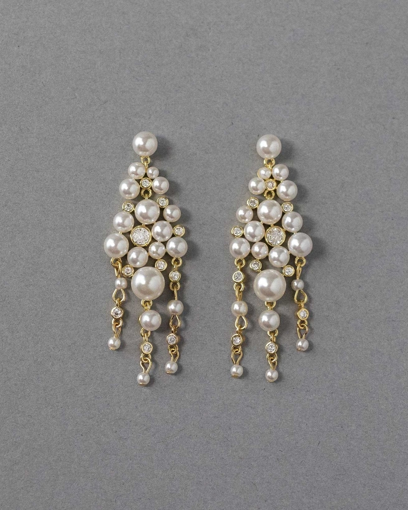 Pearl Chandelier Earrings with CZ Jewels - Earrings - Cassandra Lynne