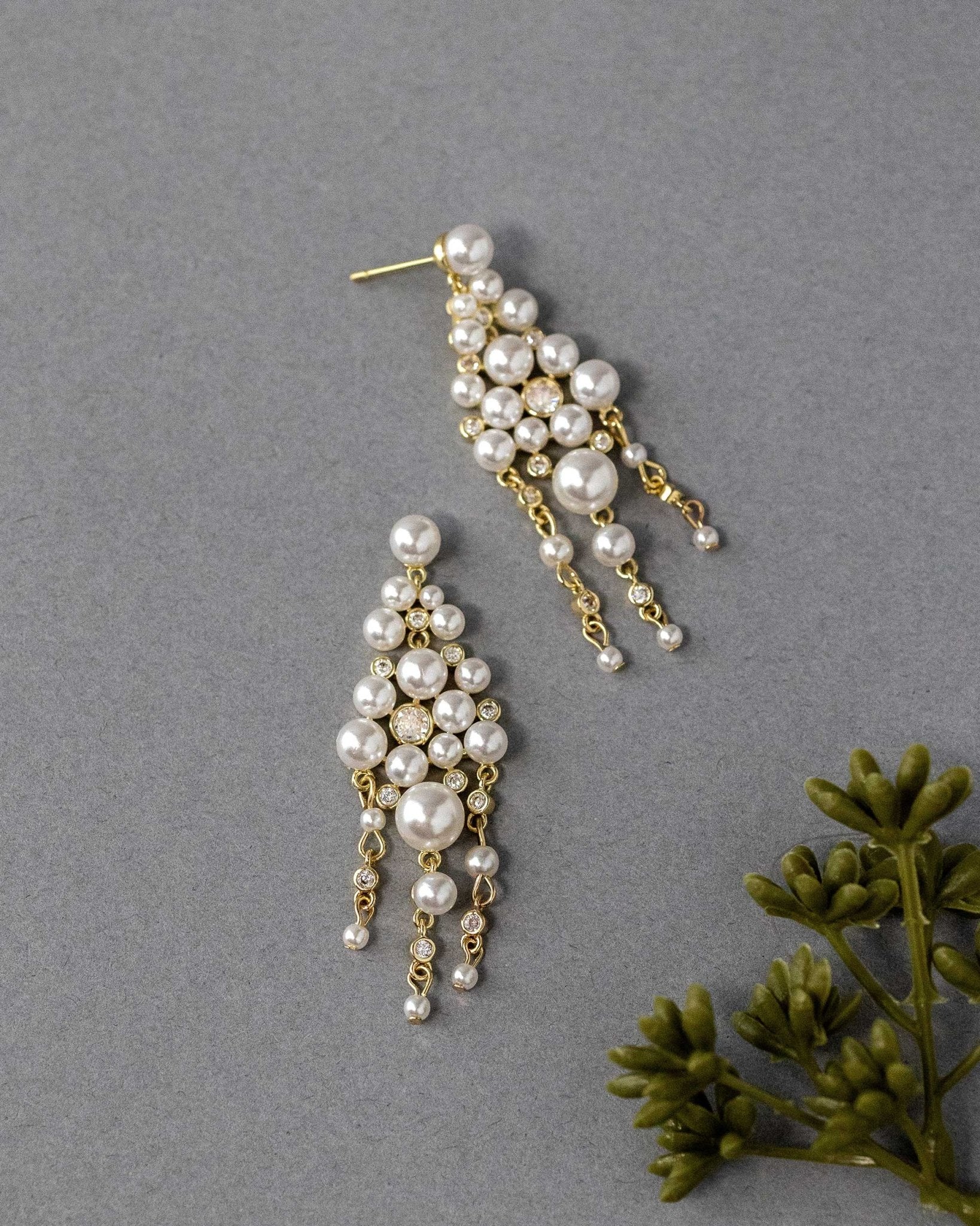Pearl Chandelier Earrings with CZ Jewels - Earrings - Cassandra Lynne