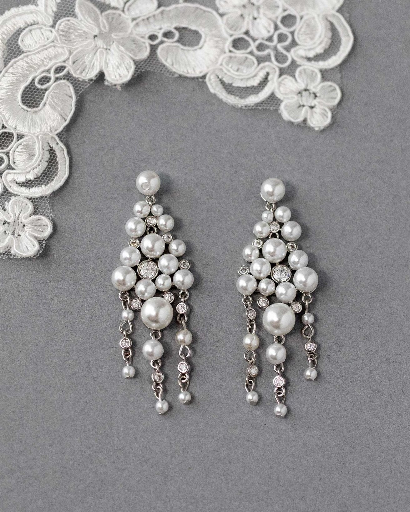 Pearl Chandelier Earrings with CZ Jewels - Earrings - Cassandra Lynne