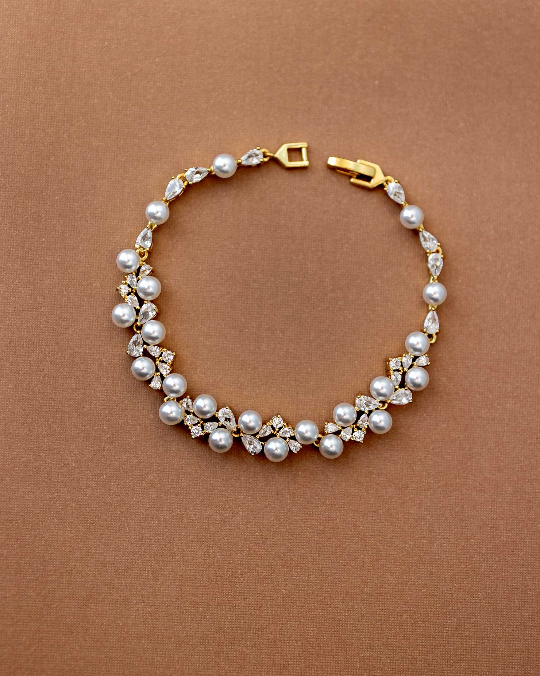Pearl Wedding Bracelet with Pear CZ Gold - Cassandra Lynne