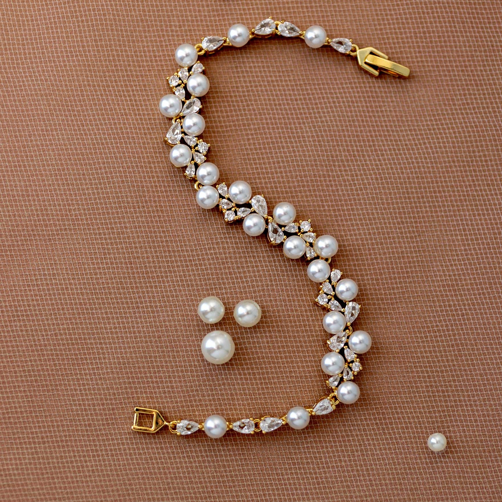 Pearl Wedding Bracelet with Pear CZ Gold - Cassandra Lynne