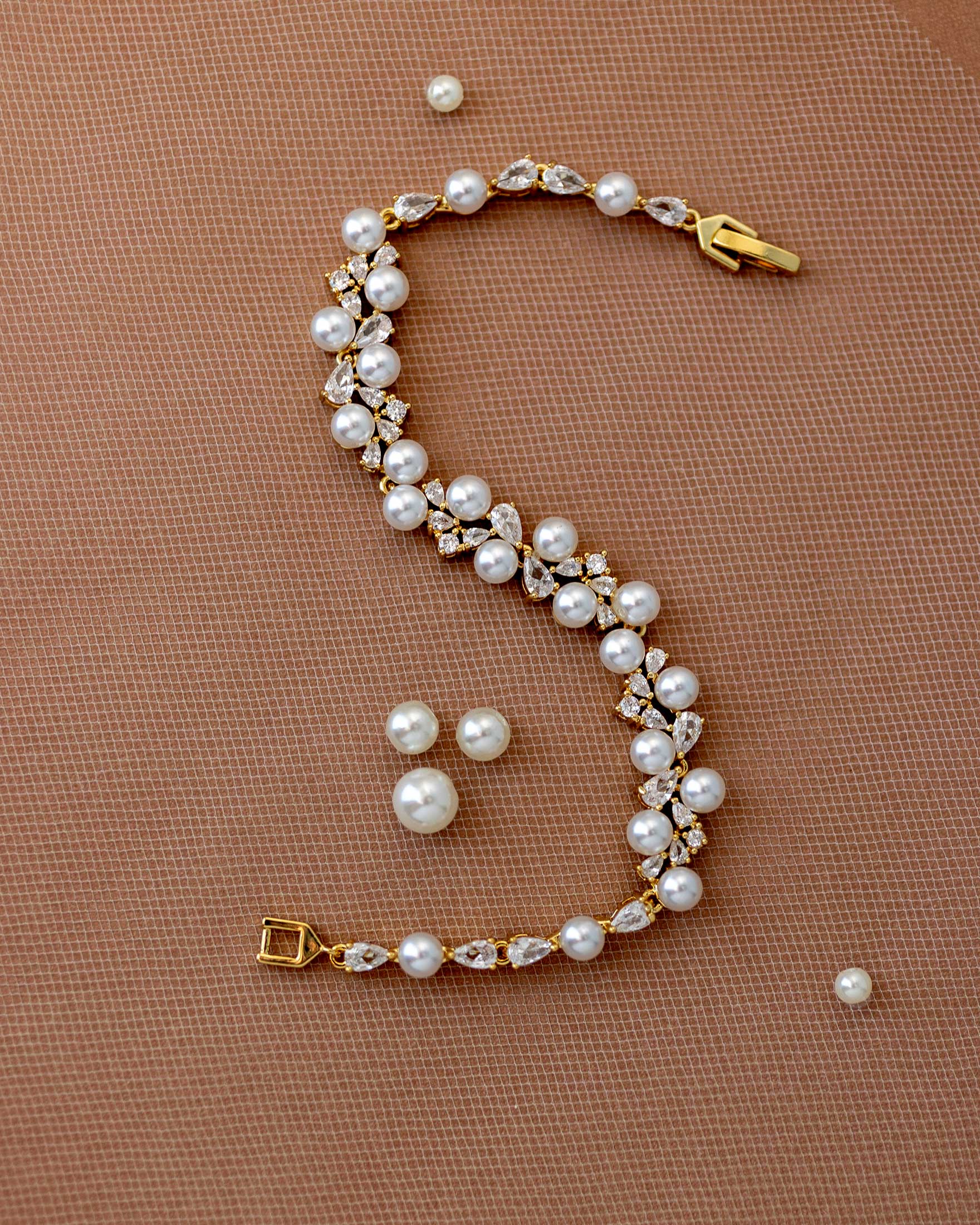 Pearl Wedding Bracelet with Pear CZ Gold - Cassandra Lynne