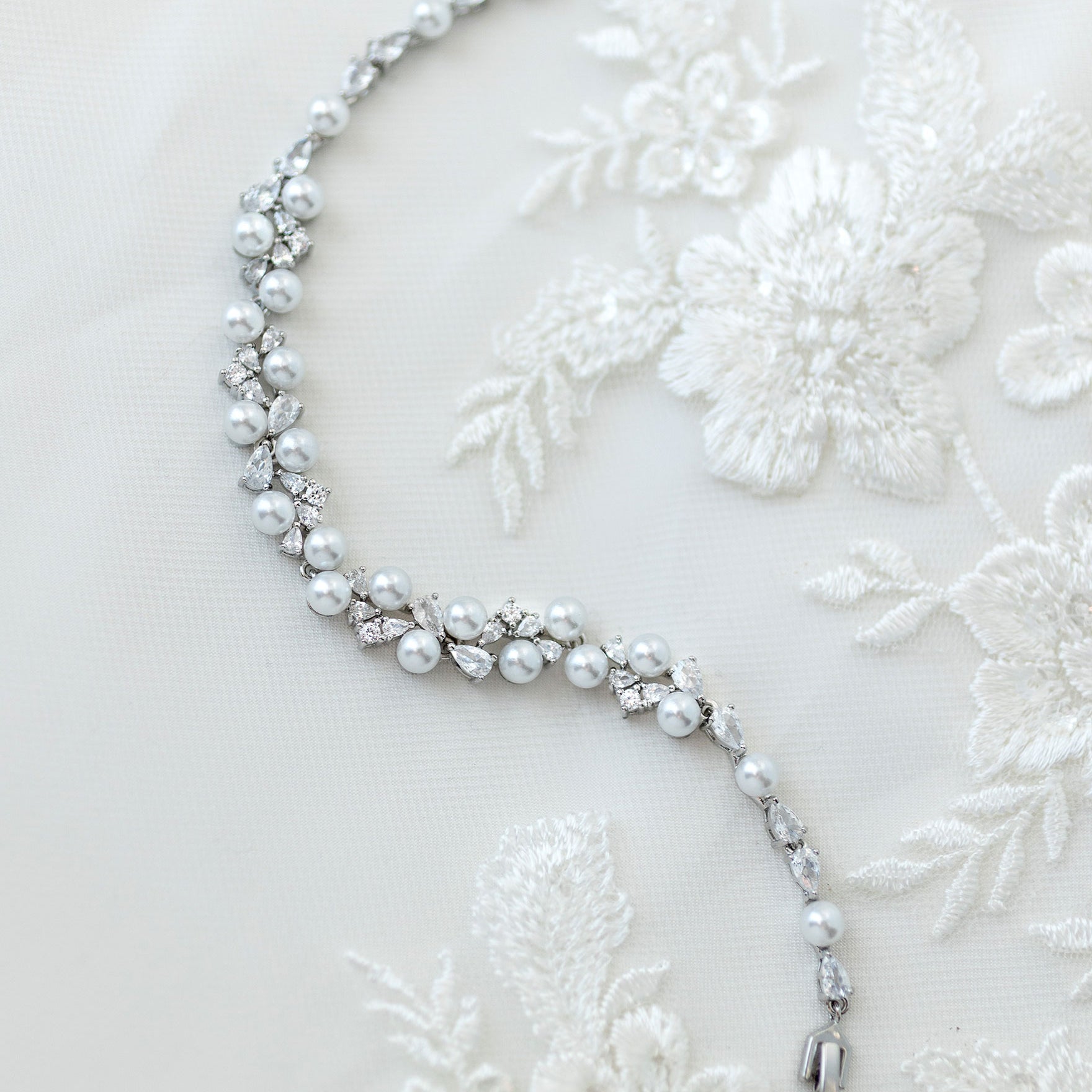 Pearl Wedding Bracelet with Pear CZ Silver - Cassandra Lynne