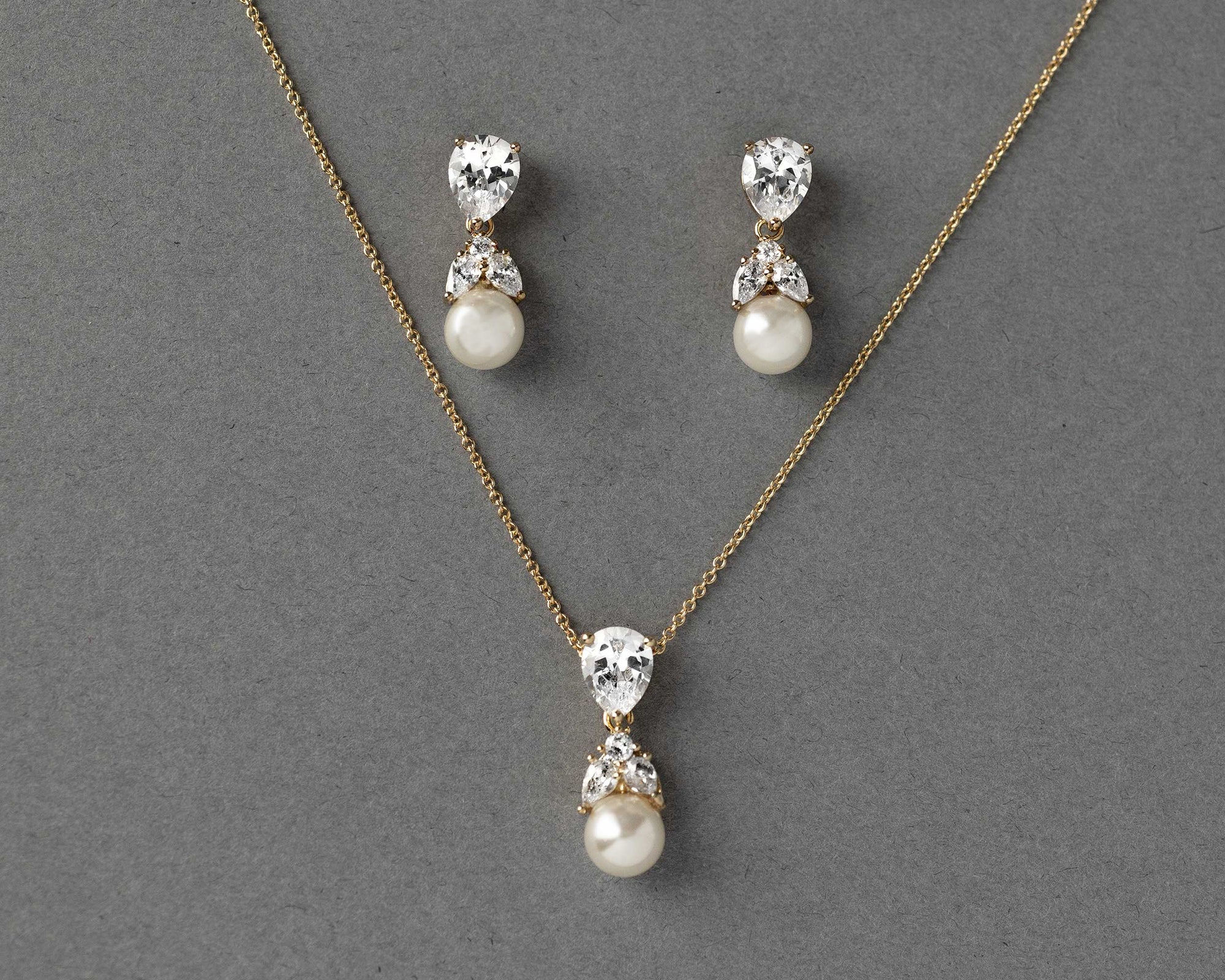 Pearl and Crystal CZ Pendant Necklace Set- Cassandra Lynne