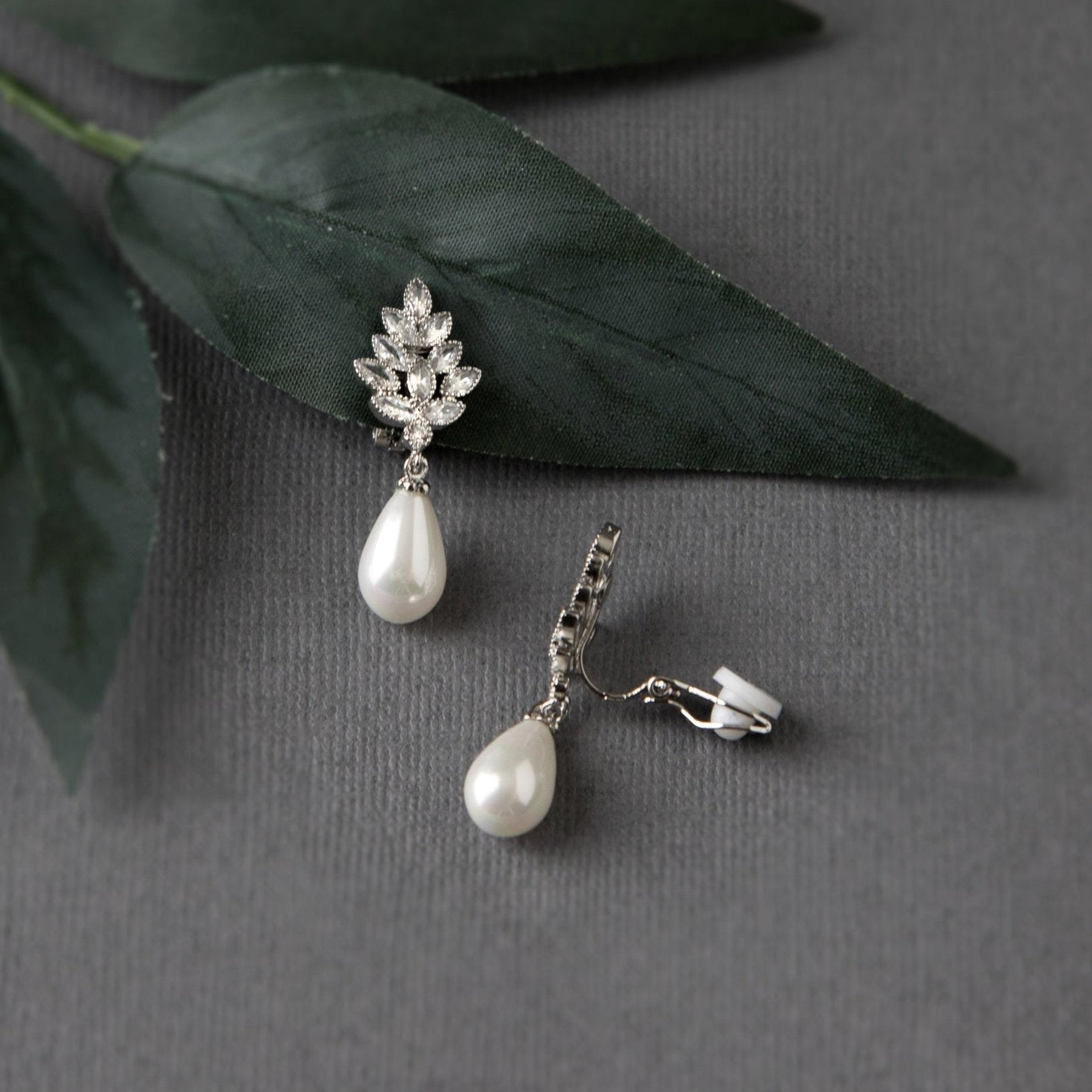 Pearl Drop CZ Clip - On Earrings - Earrings - Cassandra Lynne