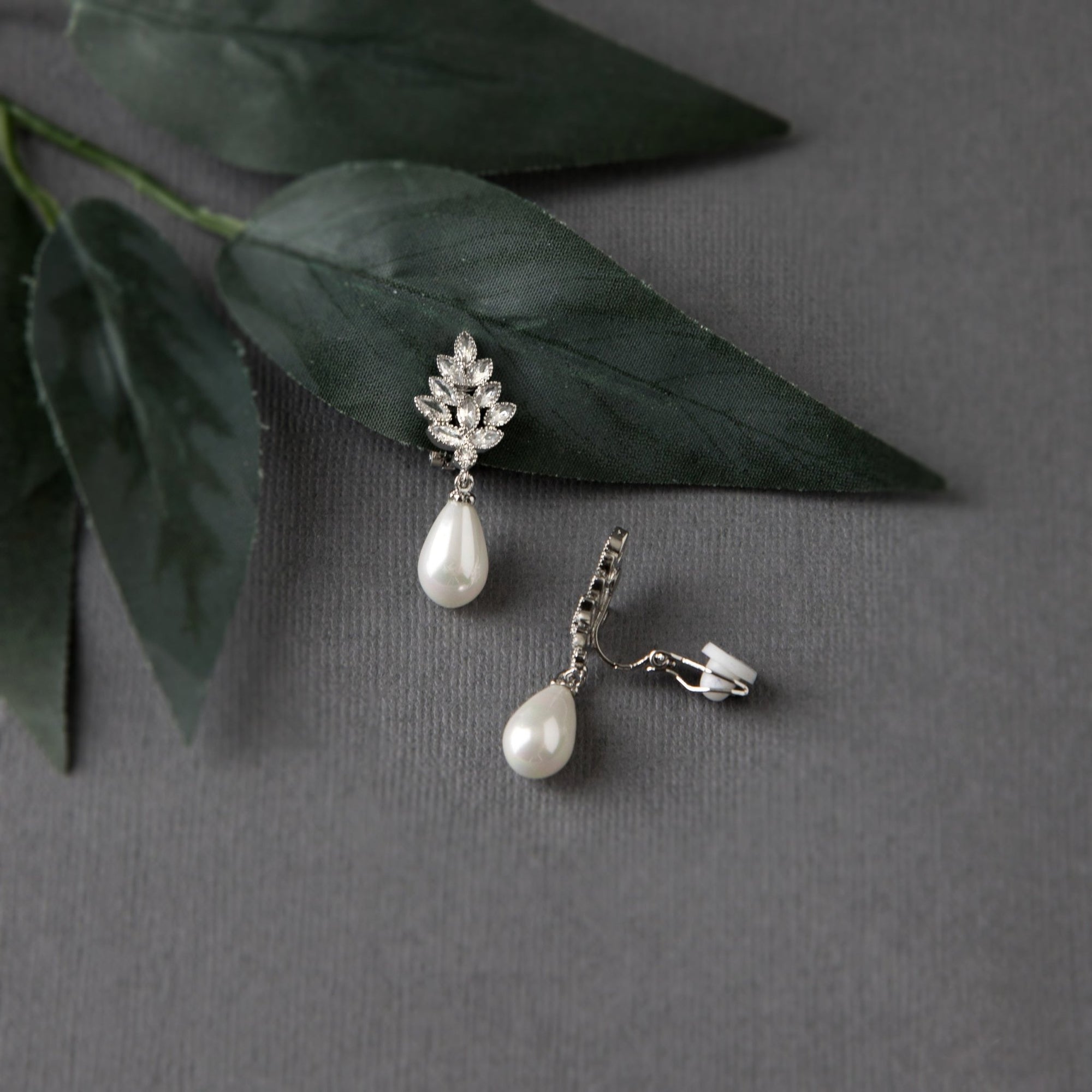 Pearl Drop CZ Clip - On Earrings - Earrings - Cassandra Lynne