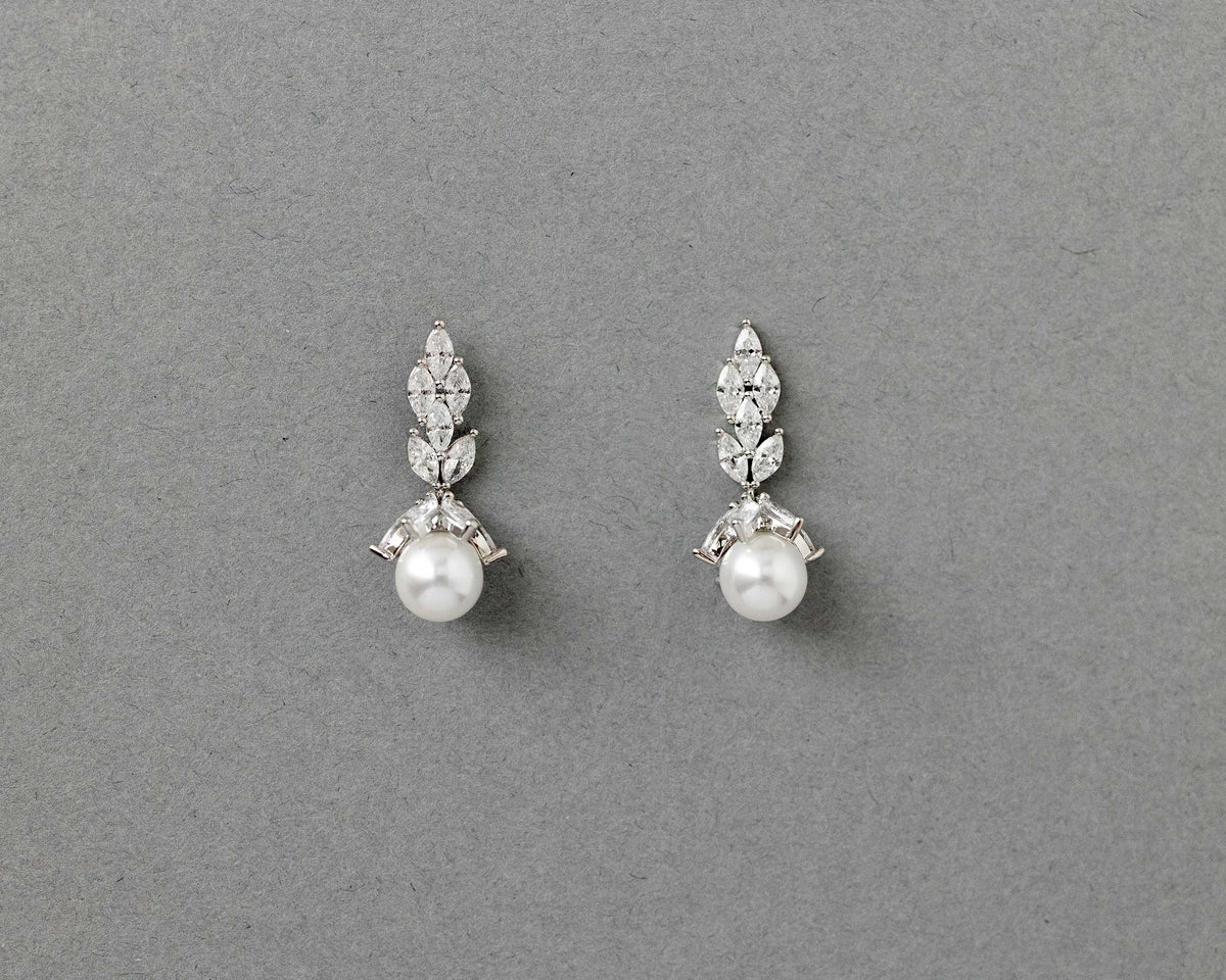 Vintage Styles Pearl Drop CZ Bridal Earrings - Cassandra Lynne