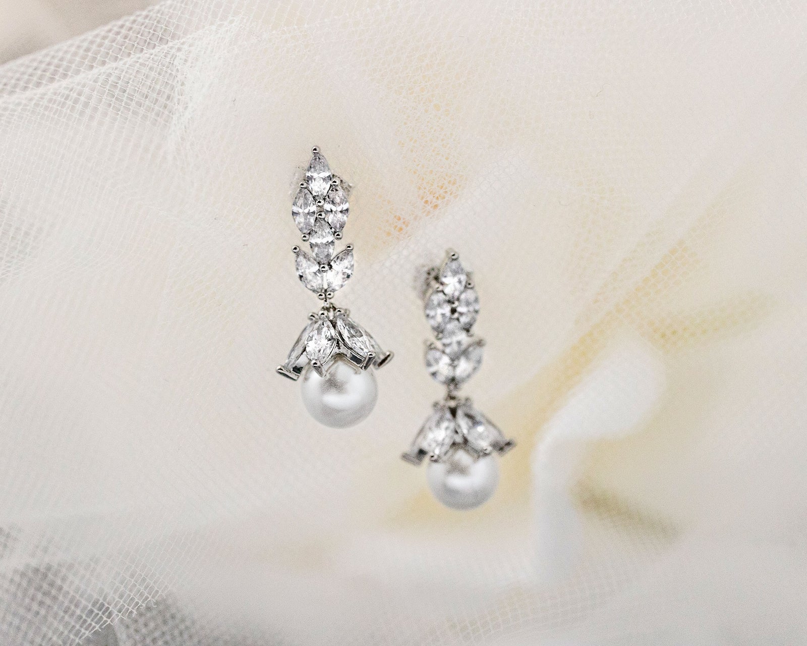 Vintage Styles Pearl Drop CZ Bridal Earrings - Cassandra Lynne