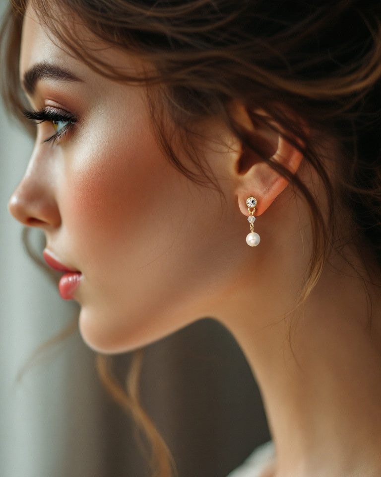 Simple Round Pearl Drop Earrings Gold - Cassandra Lynne