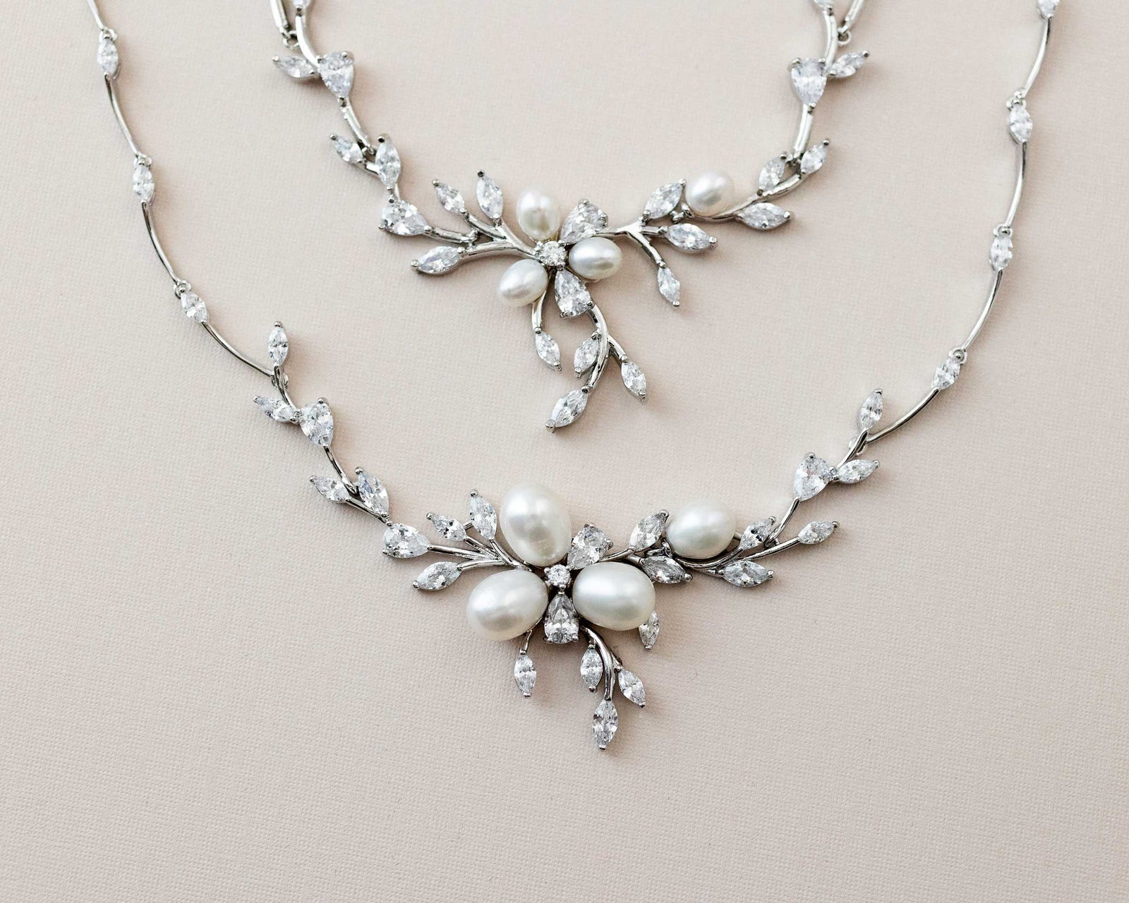 Bridal Jewelry Necklace Set with Pearl Flower and CZ