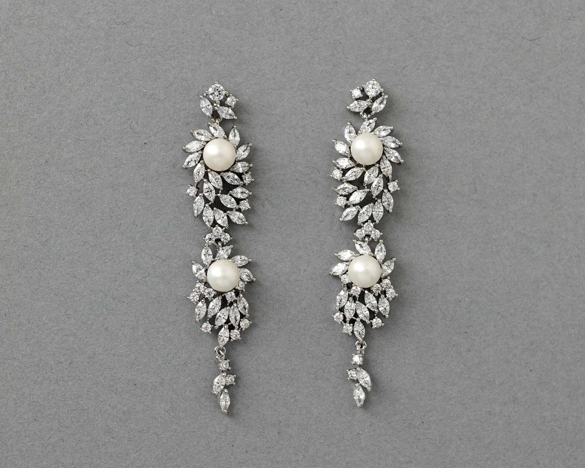 Vintage Styled Marquise Burst Pearl Dangle Earrings - Cassandra Lynne