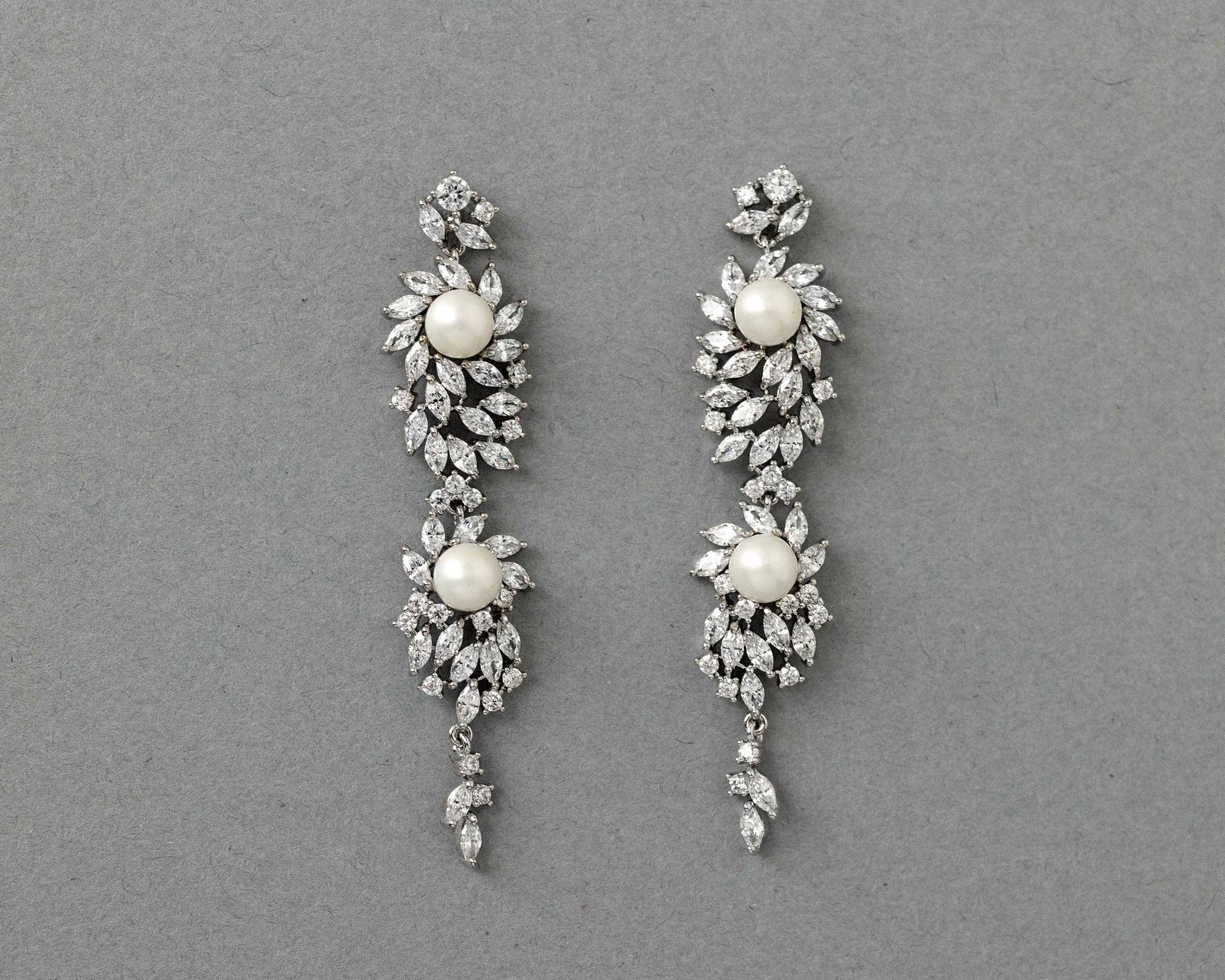 Vintage Styled Marquise Burst Pearl Dangle Earrings - Cassandra Lynne