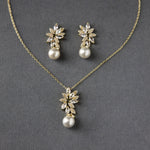 Pearl Pendant Necklace and Earrings Set with CZ Jewels - Necklace Set - Cassandra Lynne