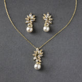 Pearl Pendant Necklace and Earrings Set with CZ Jewels - Necklace Set - Cassandra Lynne