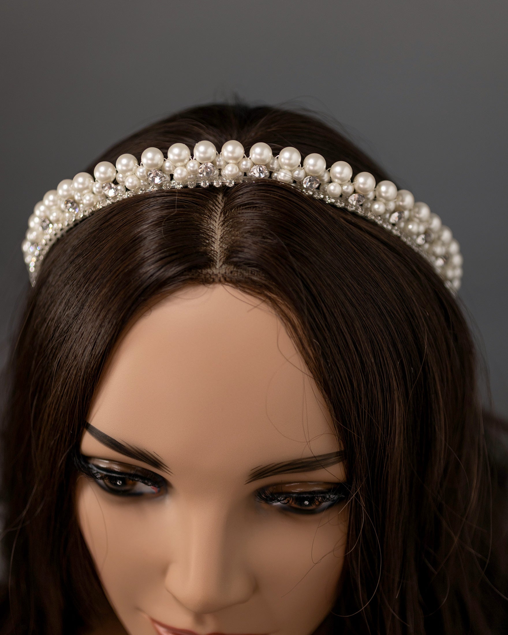 Pearl Wedding Crown with Rhinestones - Cassandra Lynne