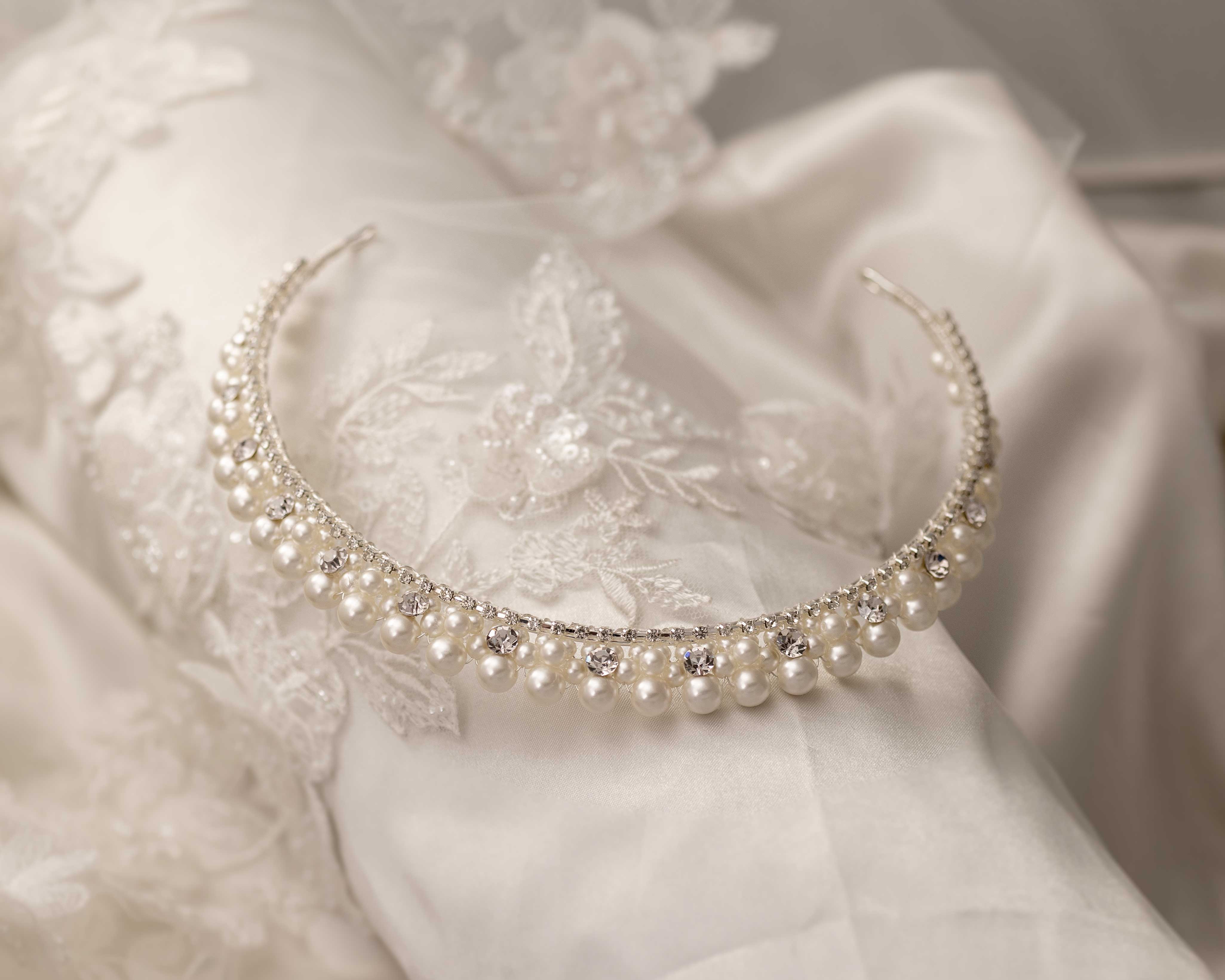 Pearl Wedding Crown with Rhinestones - Cassandra Lynne