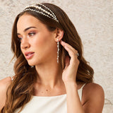 Pearl Station Double Chain Bridal Earrings - Earrings - Cassandra Lynne