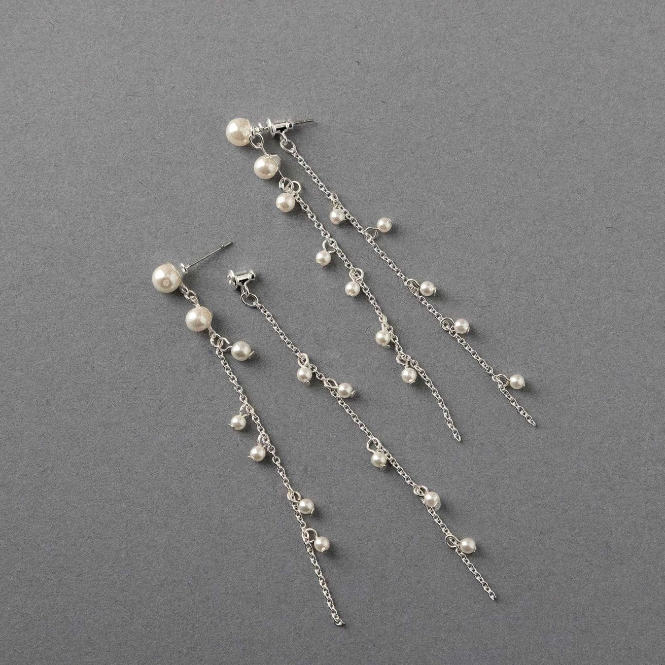 Pearl Station Double Chain Bridal Earrings - Earrings - Cassandra Lynne