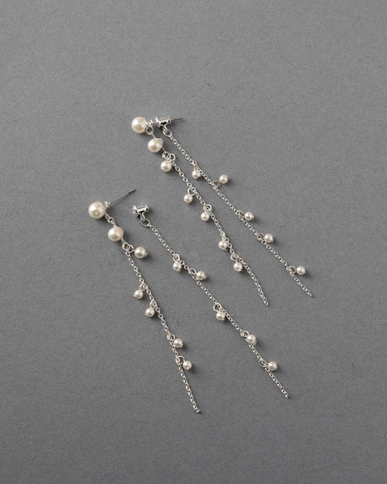 Pearl Station Double Chain Bridal Earrings - Earrings - Cassandra Lynne