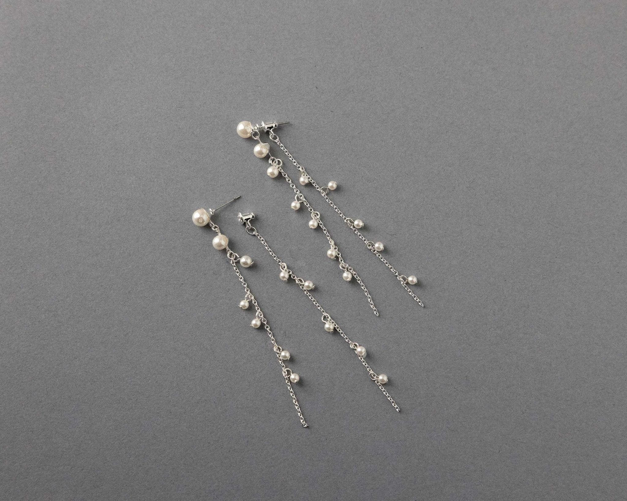 Pearl Station Double Chain Bridal Earrings - Earrings - Cassandra Lynne