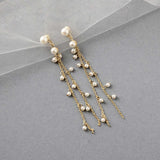 Pearl Station Double Chain Bridal Earrings - Earrings - Cassandra Lynne