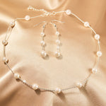 Pearl Station Necklace and Dangle Earrings - Necklace Set - Cassandra Lynne