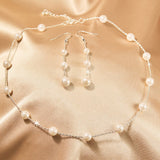 Pearl Station Necklace and Dangle Earrings - Necklace Set - Cassandra Lynne