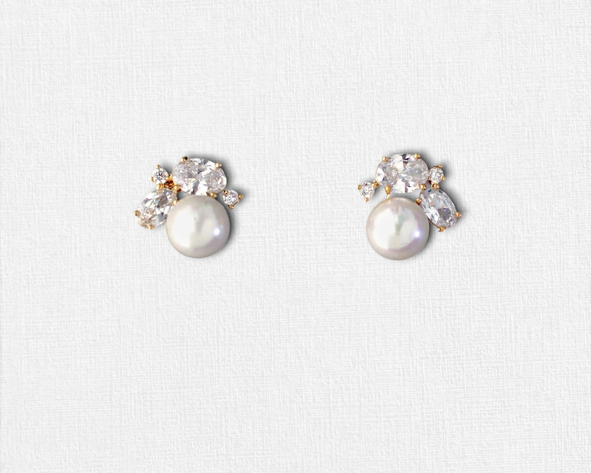 Pearl Stud Earrings with Oval CZ - Cassandra Lynne