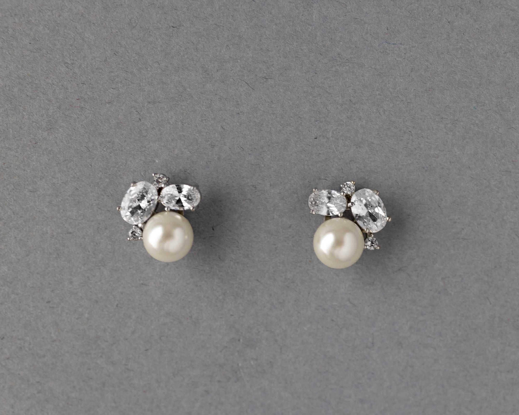 Pearl Stud Earrings with Oval CZ - Cassandra Lynne