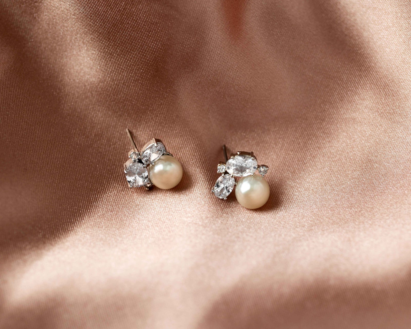 Pearl Stud Earrings with Oval CZ - Cassandra Lynne