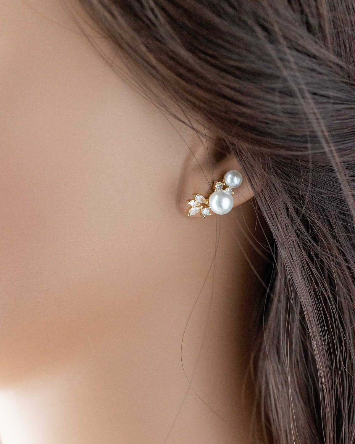 Leaf and Pearl CZ Stud Earrings - Cassandra Lynne